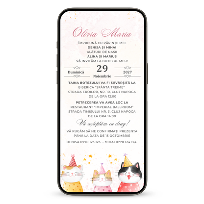 Invitatie Botez Kitty Princess, Format Digital-BalloonEvents.ro