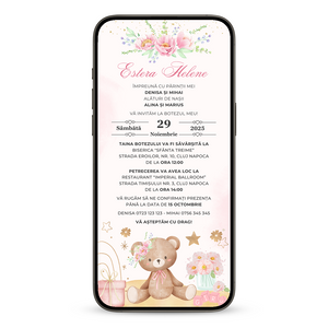 Invitatie Botez Lady Baby Bear, Format Digital