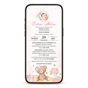 Invitatie Botez Lady Baby Bear, Format Digital-BalloonEvents.ro