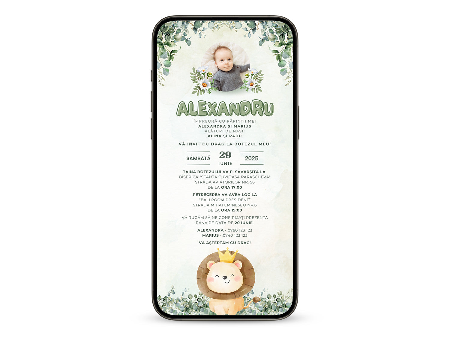 Invitatie Botez Lion, Format Digital