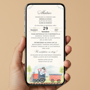 Invitatie Botez Little Elephant Train, Format Digital-BalloonEvents.ro