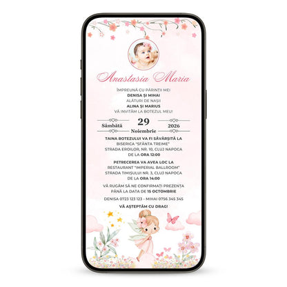Invitatie Botez Little Fairy, Format Digital-BalloonEvents.ro