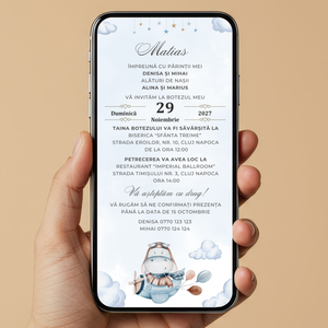 Invitatie Botez Little Hipo, Format Digital-BalloonEvents.ro