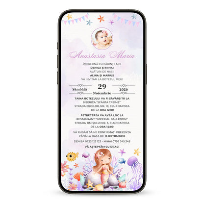 Invitatie Botez Little Mermaid, Format Digital-BalloonEvents.ro