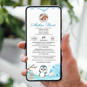 Invitatie Botez Little Penguin, Format Digital-BalloonEvents.ro
