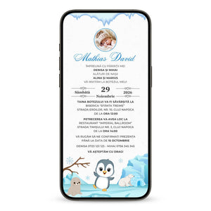 Invitatie Botez Little Penguin, Format Digital-BalloonEvents.ro