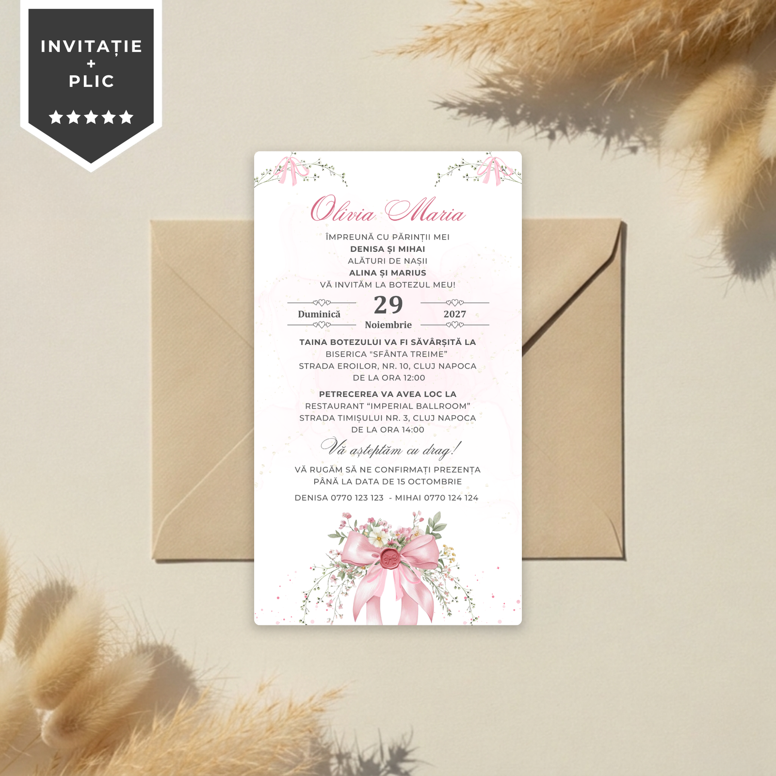 Invitatie Botez Little Pink, Format Digital-BalloonEvents.ro