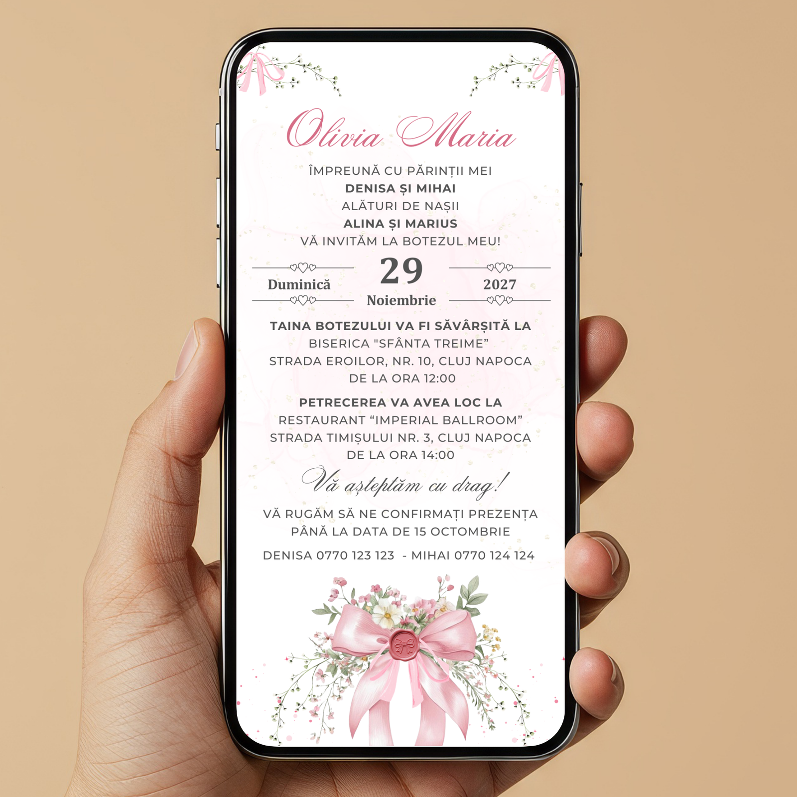 Invitatie Botez Little Pink, Format Digital-BalloonEvents.ro