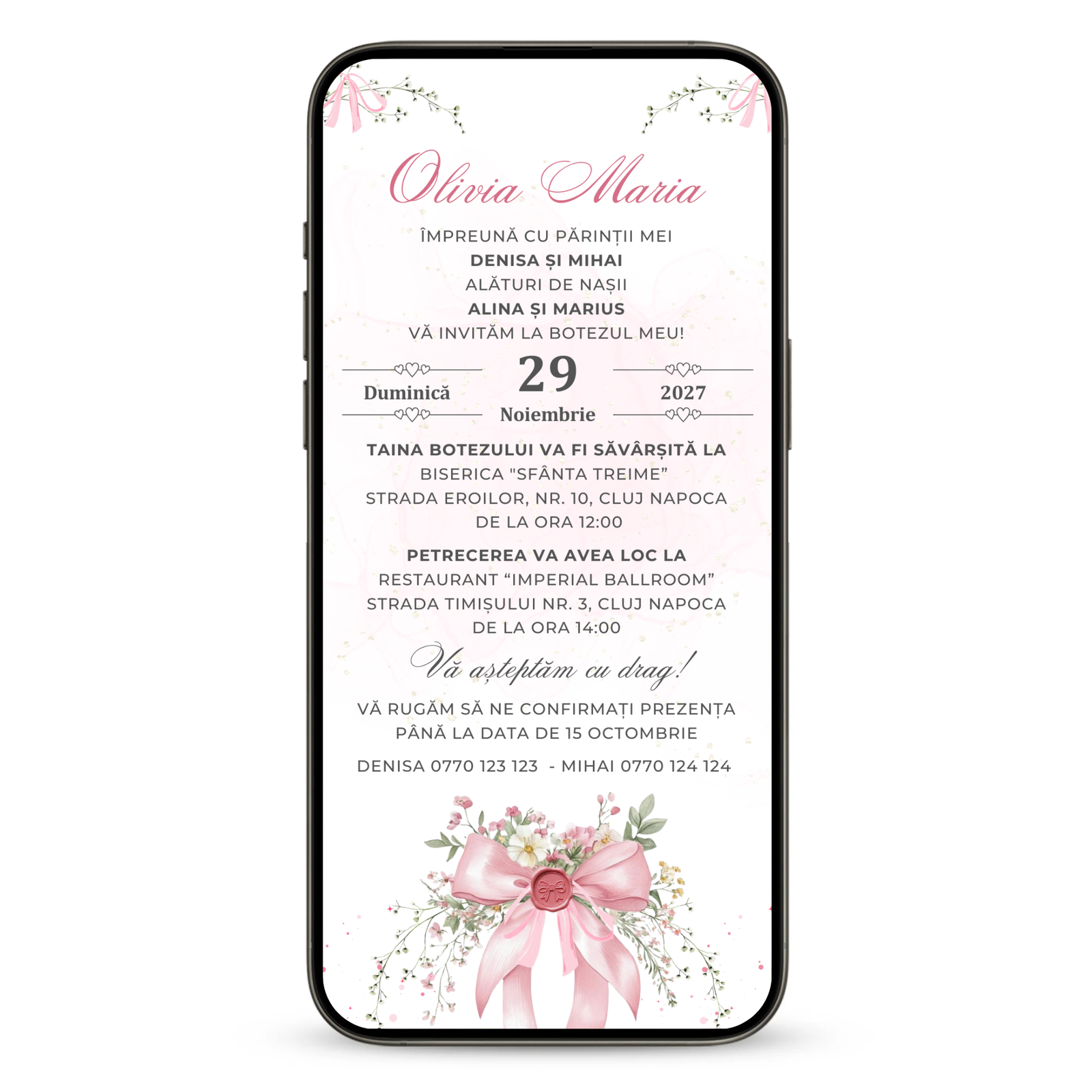Invitatie Botez Little Pink, Format Digital-BalloonEvents.ro