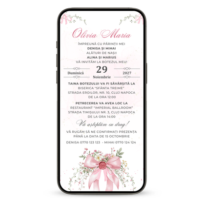 Invitatie Botez Little Pink, Format Digital-BalloonEvents.ro