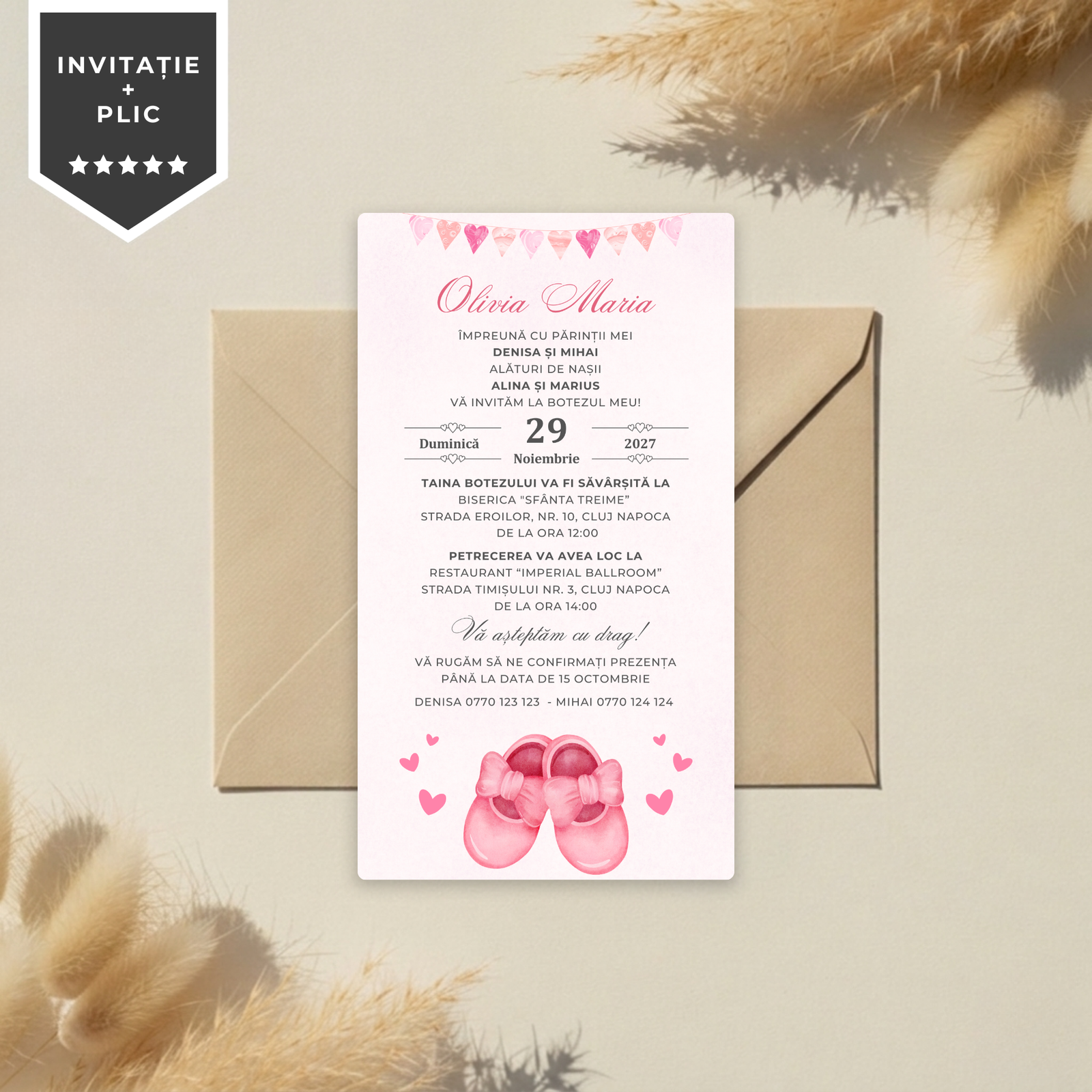 Invitatie Botez Little Pink Lady, Format Digital-BalloonEvents.ro