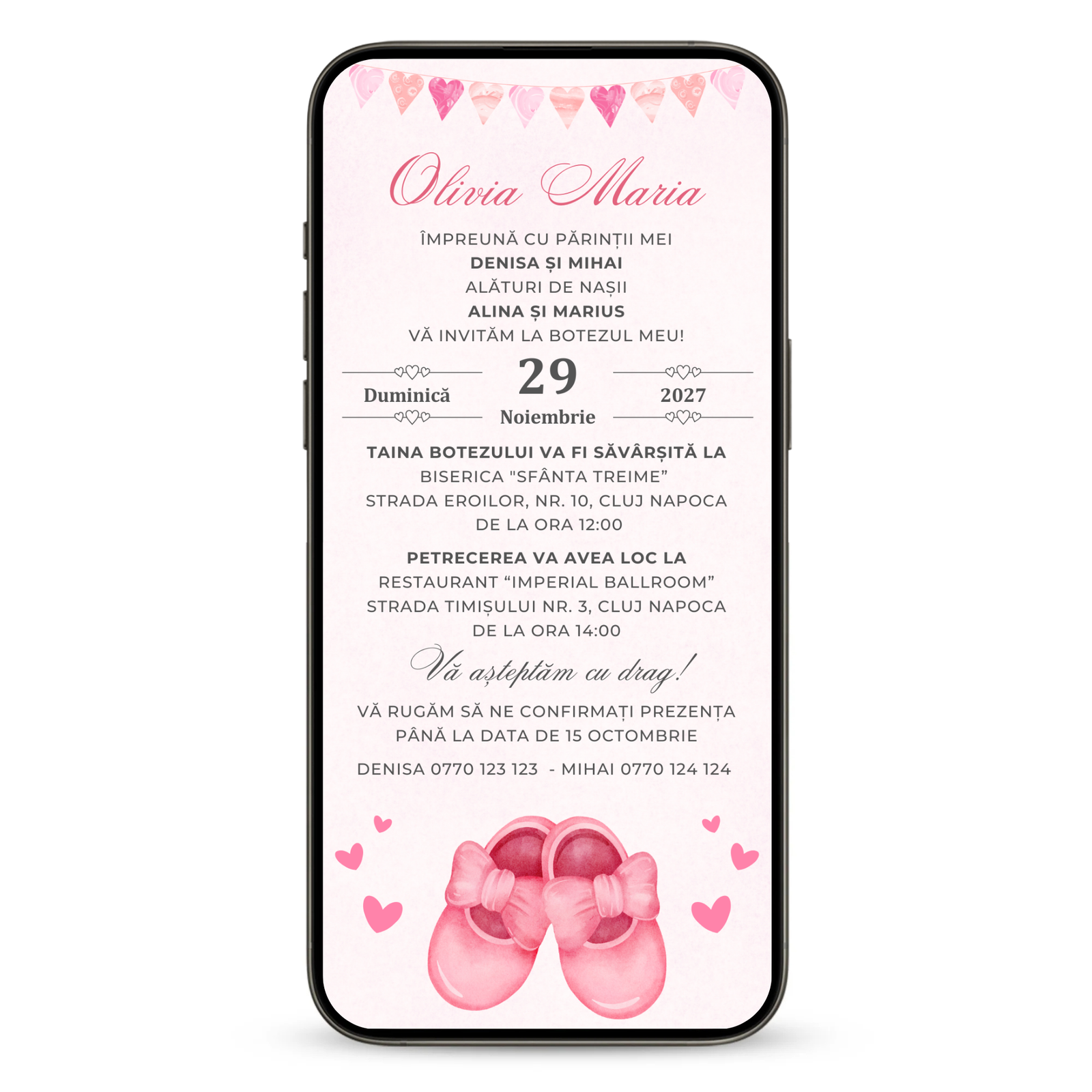 Invitatie Botez Little Pink Lady, Format Digital-BalloonEvents.ro