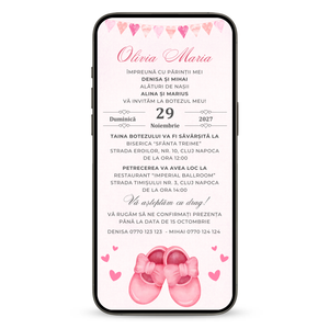 Invitatie Botez Little Pink Lady, Format Digital-BalloonEvents.ro