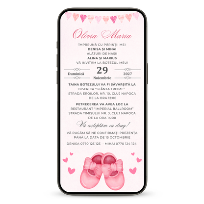Invitatie Botez Little Pink Lady, Format Digital-BalloonEvents.ro