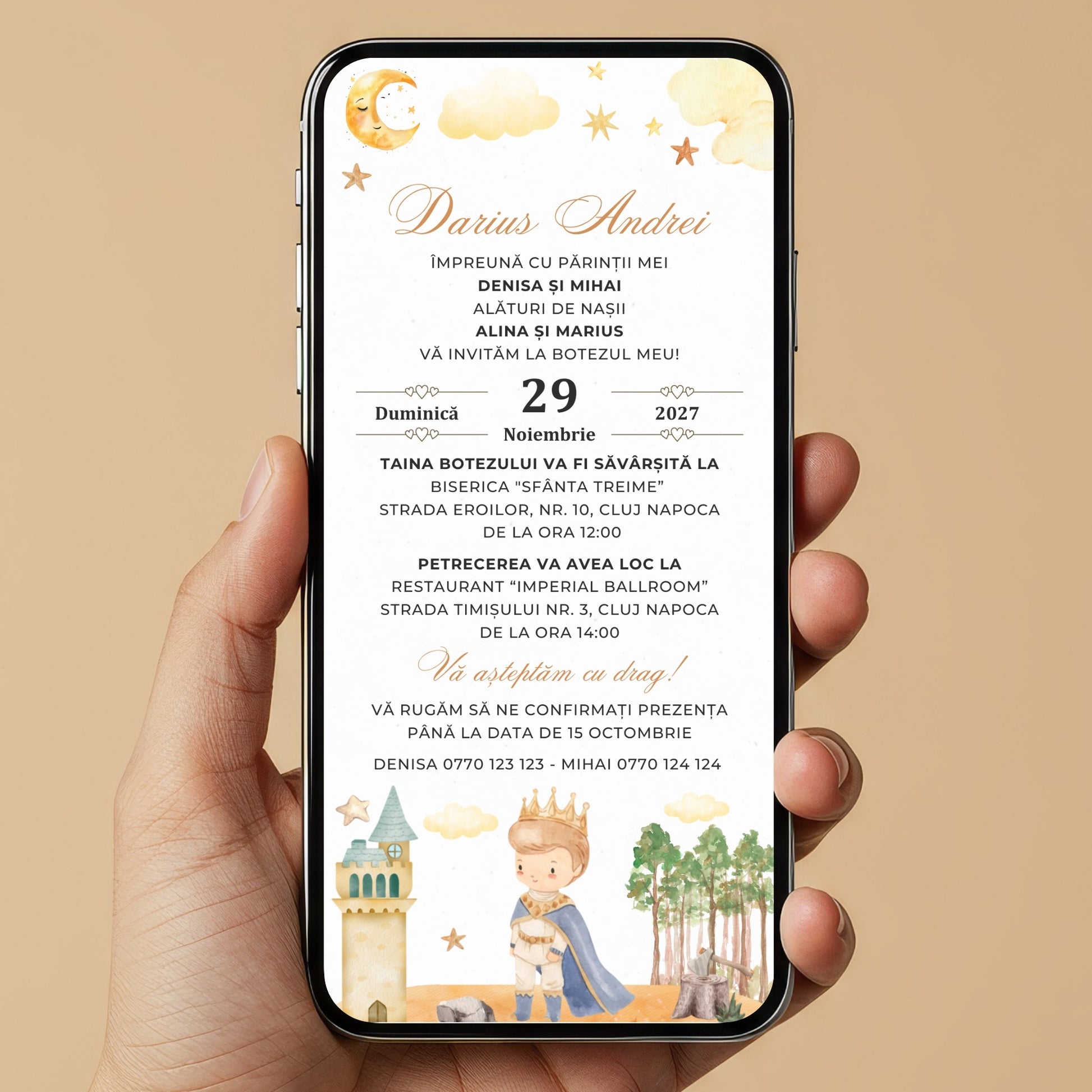 Invitatie Botez Little Prince Castle, Format Digital-BalloonEvents.ro
