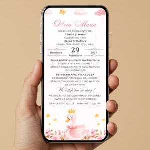 Invitatie Botez Little Swan Princess, Format Digital