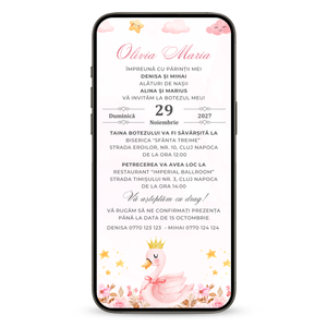 Invitatie Botez Little Swan Princess, Format Digital-BalloonEvents.ro