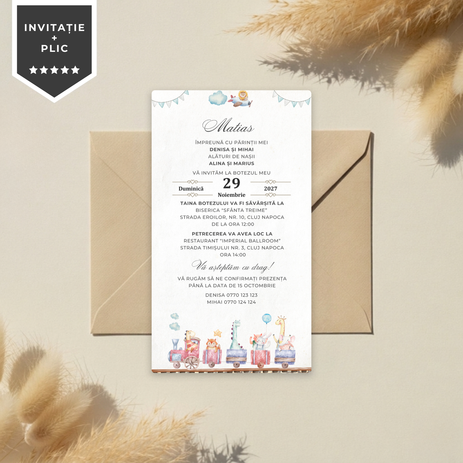 Invitatie Botez Little Train, Format Digital-BalloonEvents.ro
