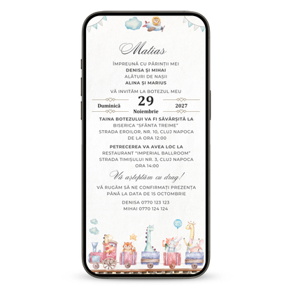 Invitatie Botez Little Train, Format Digital-BalloonEvents.ro