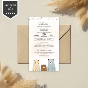 Invitatie Botez Love Bear Family, Format Digital-BalloonEvents.ro