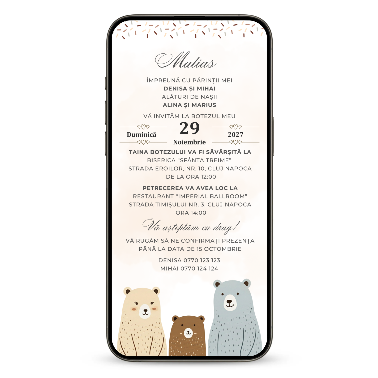 Invitatie Botez Love Bear Family, Format Digital-BalloonEvents.ro