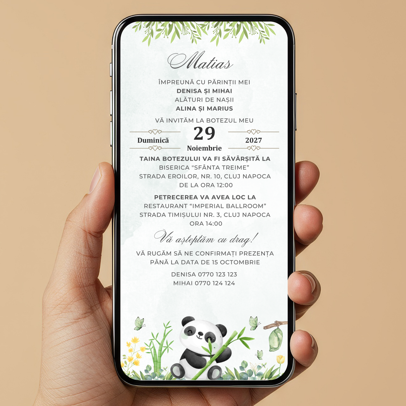 Invitatie Botez Lovely Panda Boy, Format Digital-BalloonEvents.ro