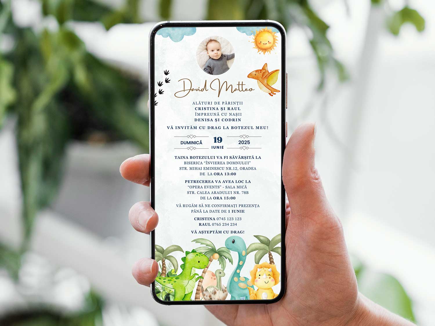 Invitatie Botez Lumea Dino, Format Digital