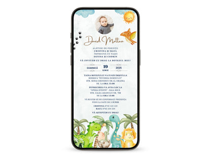 Invitatie Botez Lumea Dino, Format Digital