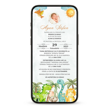 Invitatie Botez Lumea Dino, Format Digital-BalloonEvents.ro