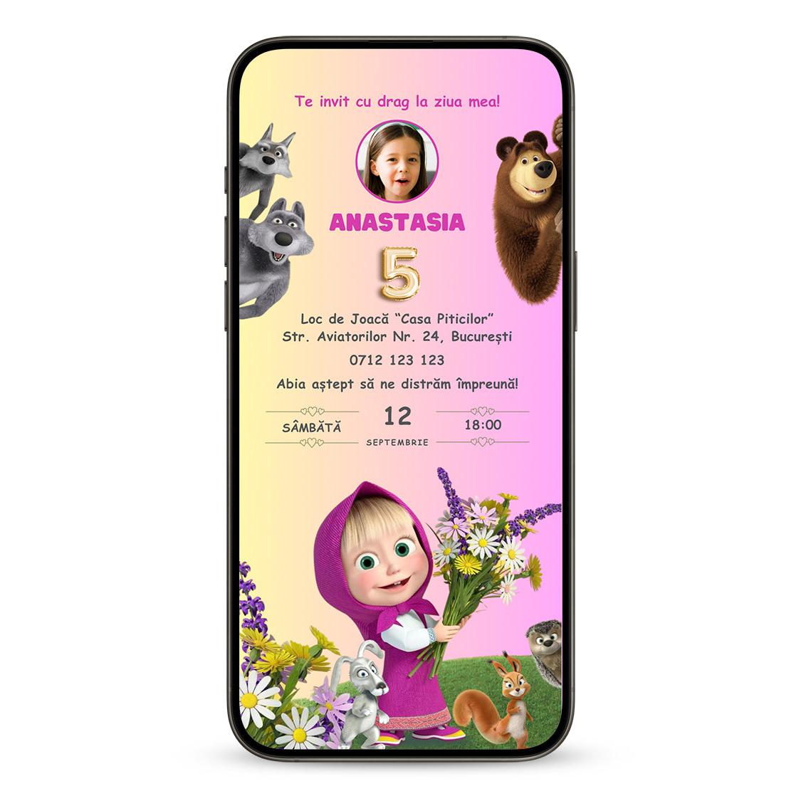 Invitatie Botez Masha Si Ursul, Format Digital