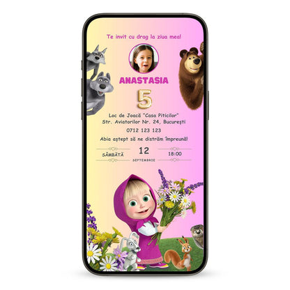 Invitatie Botez Masha Si Ursul, Format Digital
