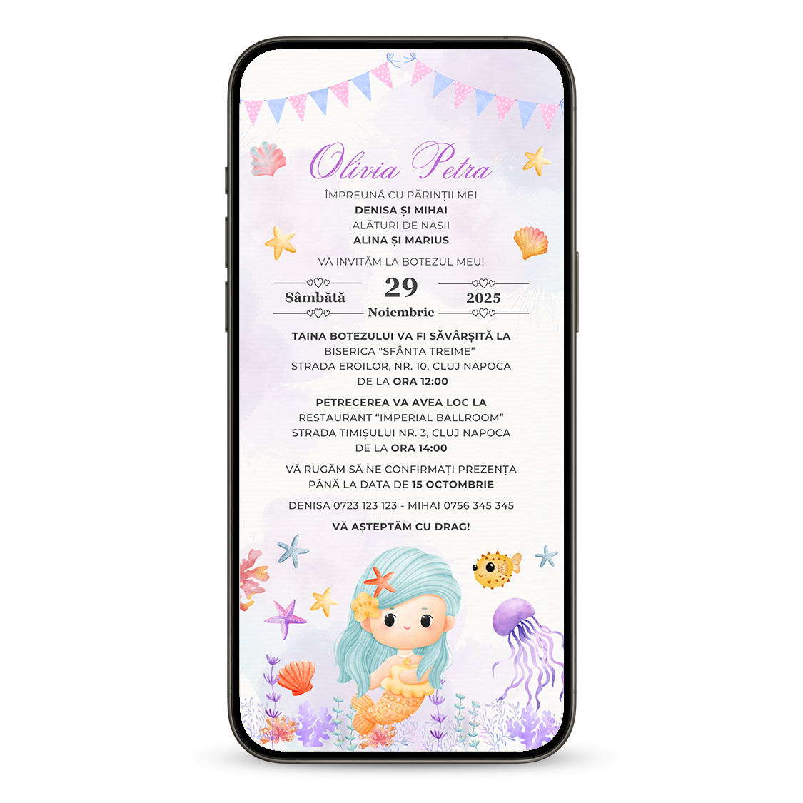 Invitatie Botez Micuta Sirena, Format Digital-BalloonEvents.ro