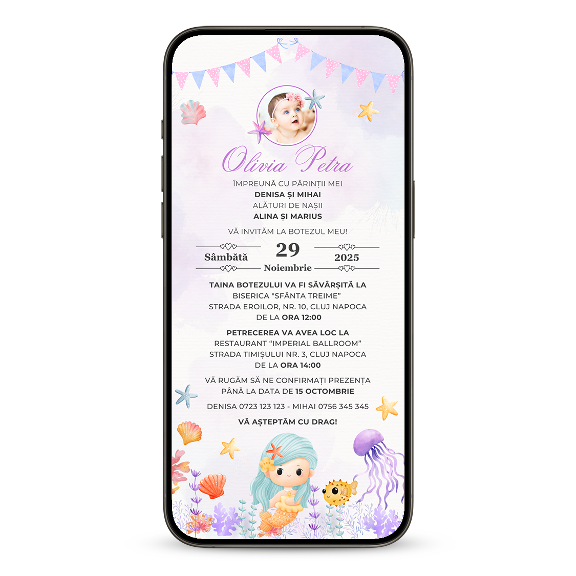 Invitatie Botez Micuta Sirena, Format Digital-BalloonEvents.ro