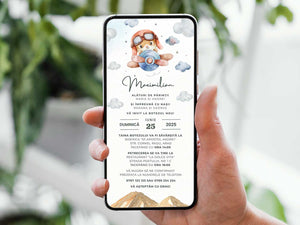 Invitatie Botez Micutul Aviator, Format Digital