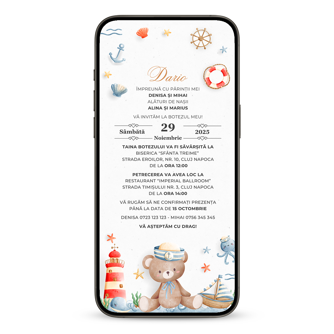 Invitatie Botez Micutul Calator, Format Digital-BalloonEvents.ro