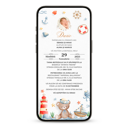 Invitatie Botez Micutul Calator, Format Digital-BalloonEvents.ro