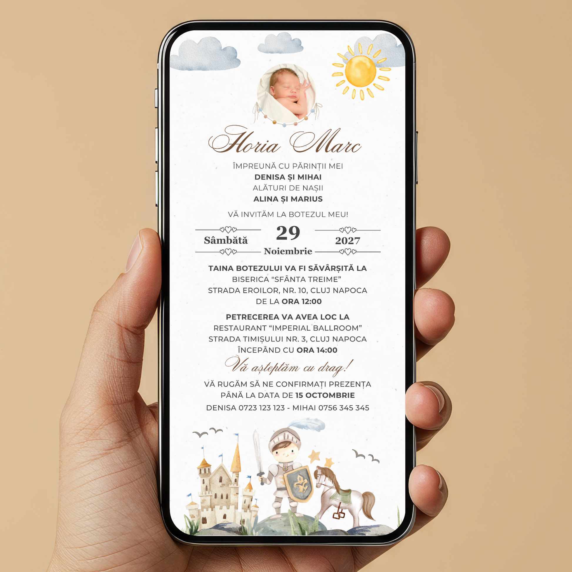 Invitatie Botez Micutul Cavaler, Format Digital-BalloonEvents.ro