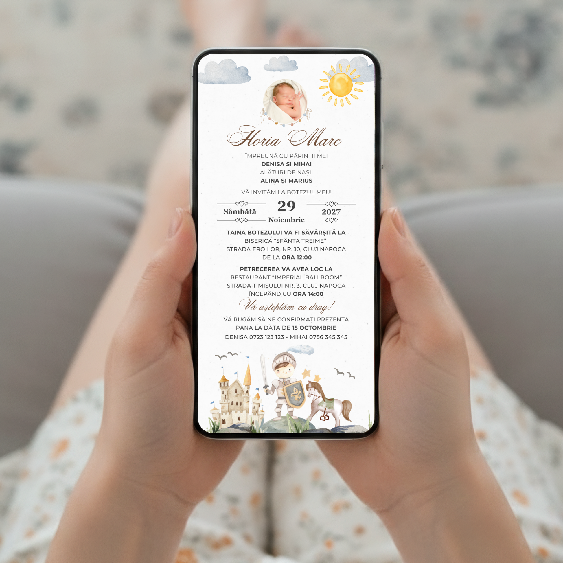 Invitatie Botez Micutul Cavaler, Format Digital-BalloonEvents.ro