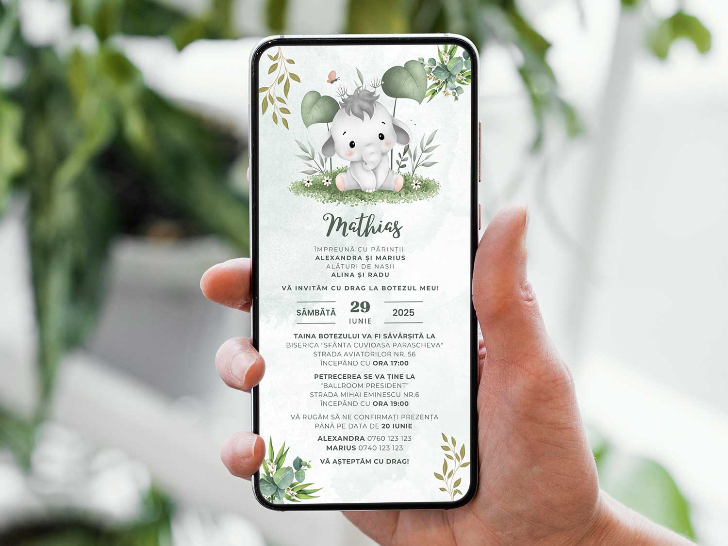 Invitatie Botez Micutul Elefantel, Format Digital