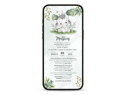 Invitatie Botez Micutul Elefantel, Format Digital