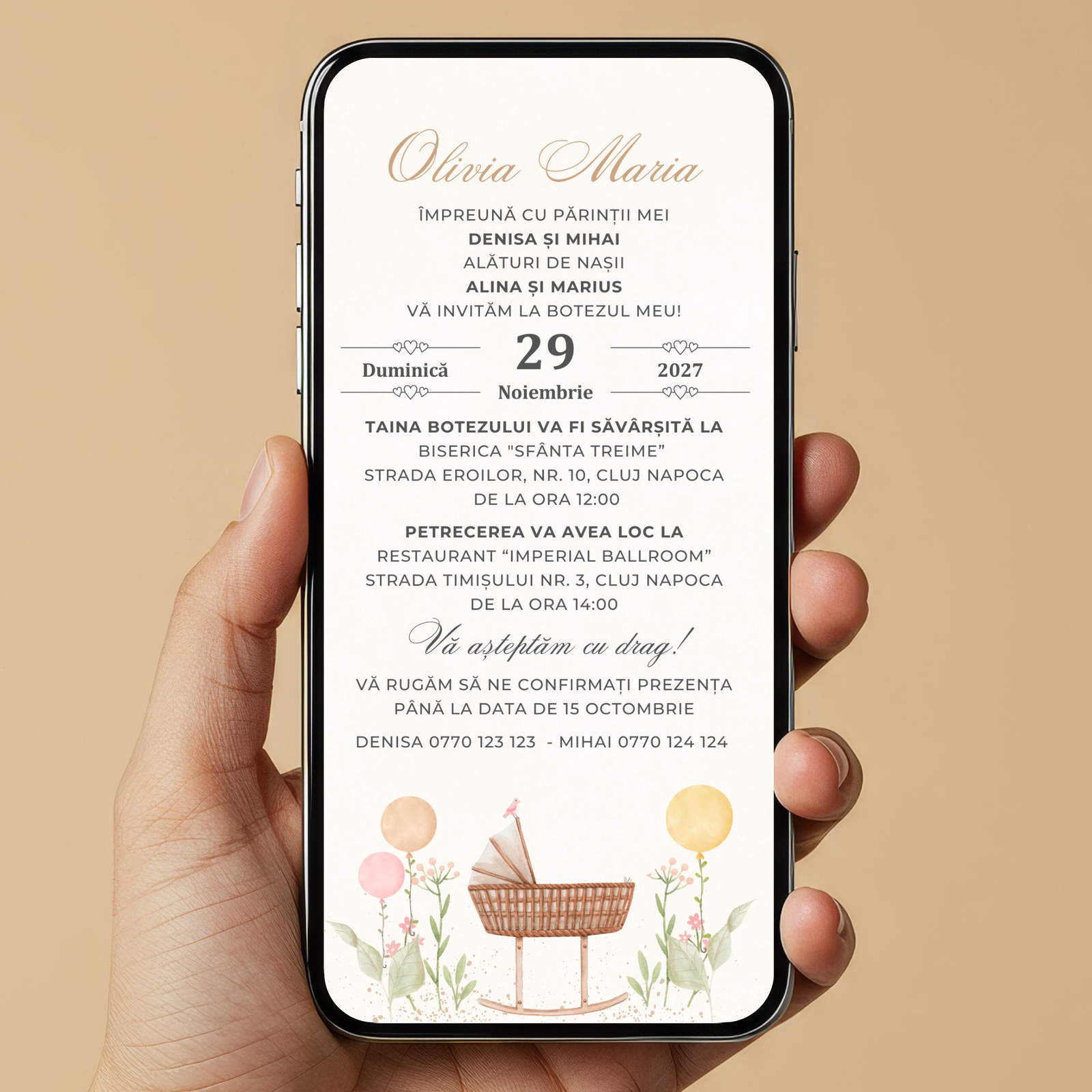 Invitatie Botez Minimalist Baby, Format Digital-BalloonEvents.ro