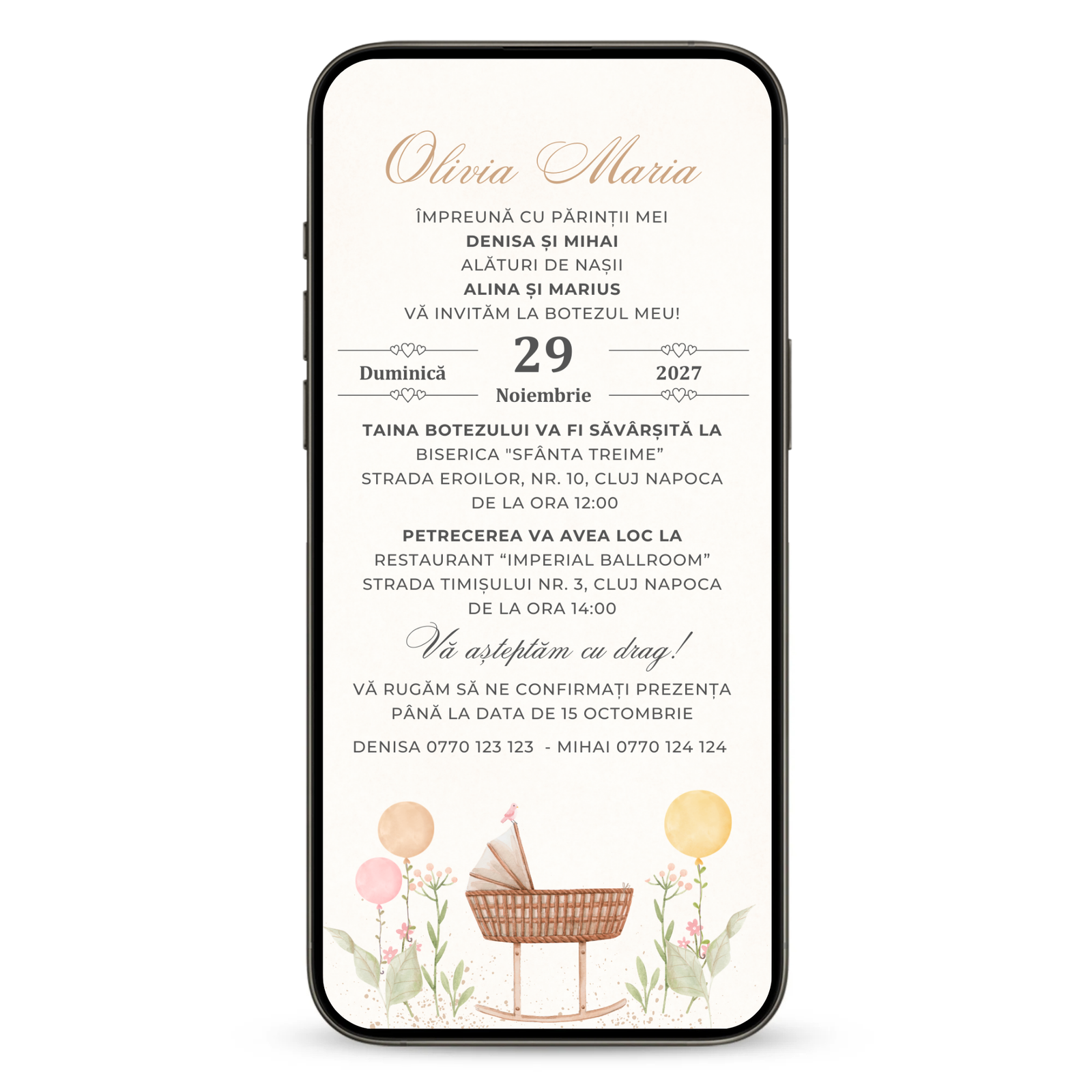 Invitatie Botez Minimalist Baby, Format Digital-BalloonEvents.ro