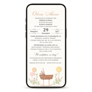 Invitatie Botez Minimalist Baby, Format Digital-BalloonEvents.ro