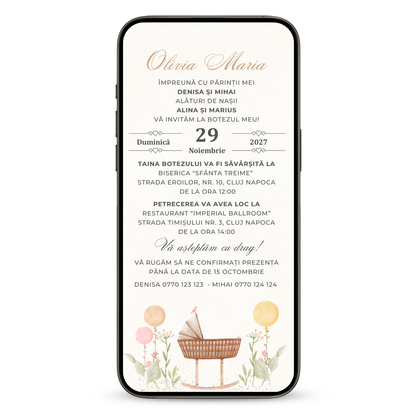 Invitatie Botez Minimalist Baby, Format Digital-BalloonEvents.ro
