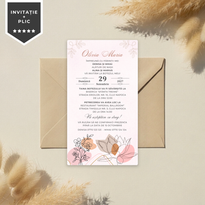 Invitatie Botez Minimalist Flowers, Format Digital-BalloonEvents.ro