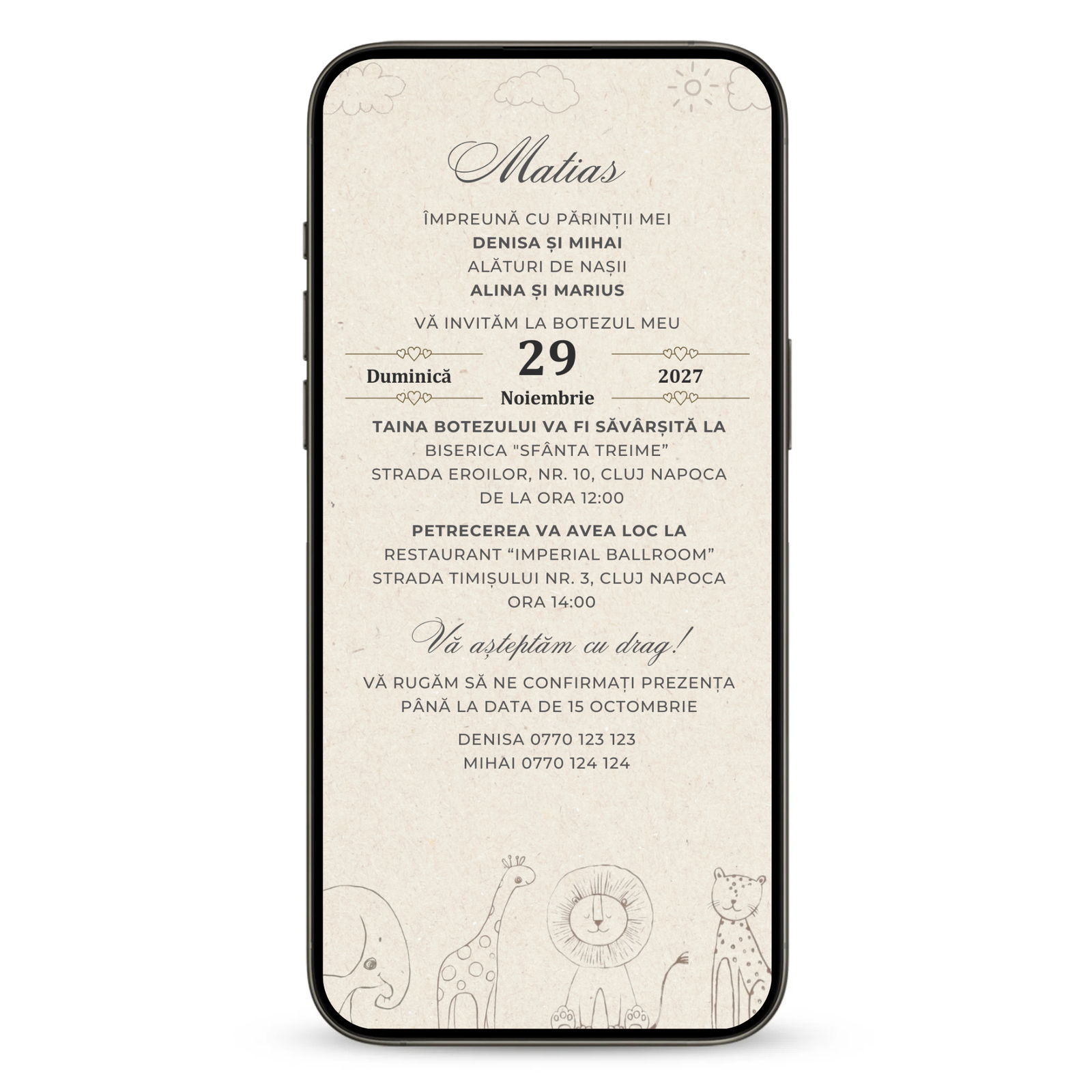 Invitatie Botez Minimalist Friends, Format Digital-BalloonEvents.ro