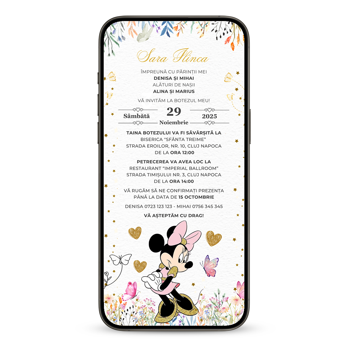 Invitatie Botez Minnie, Format Digital-BalloonEvents.ro