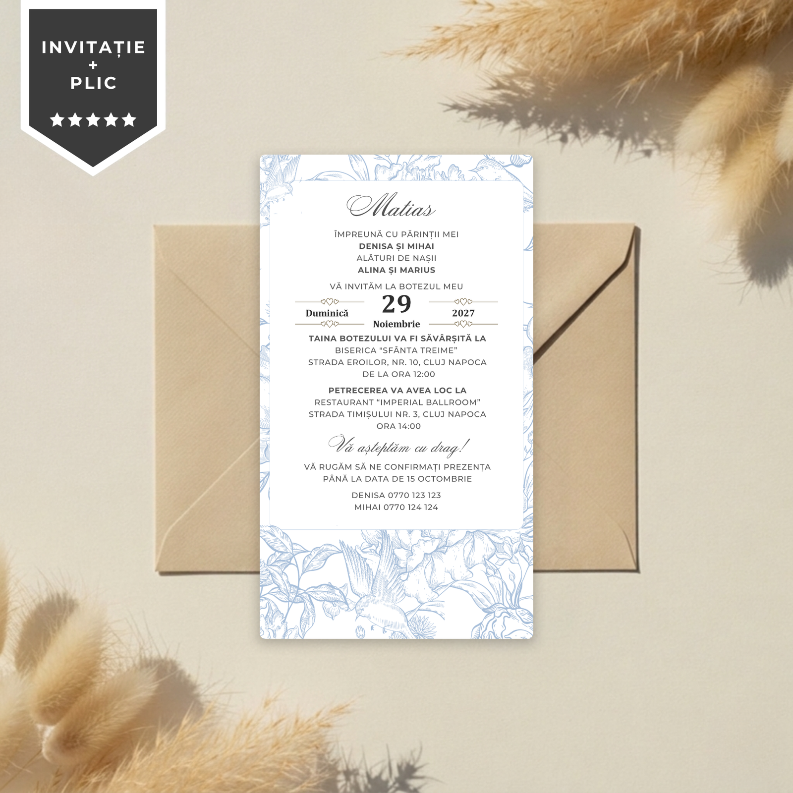 Invitatie Botez Modern Blue, Format Digital-BalloonEvents.ro