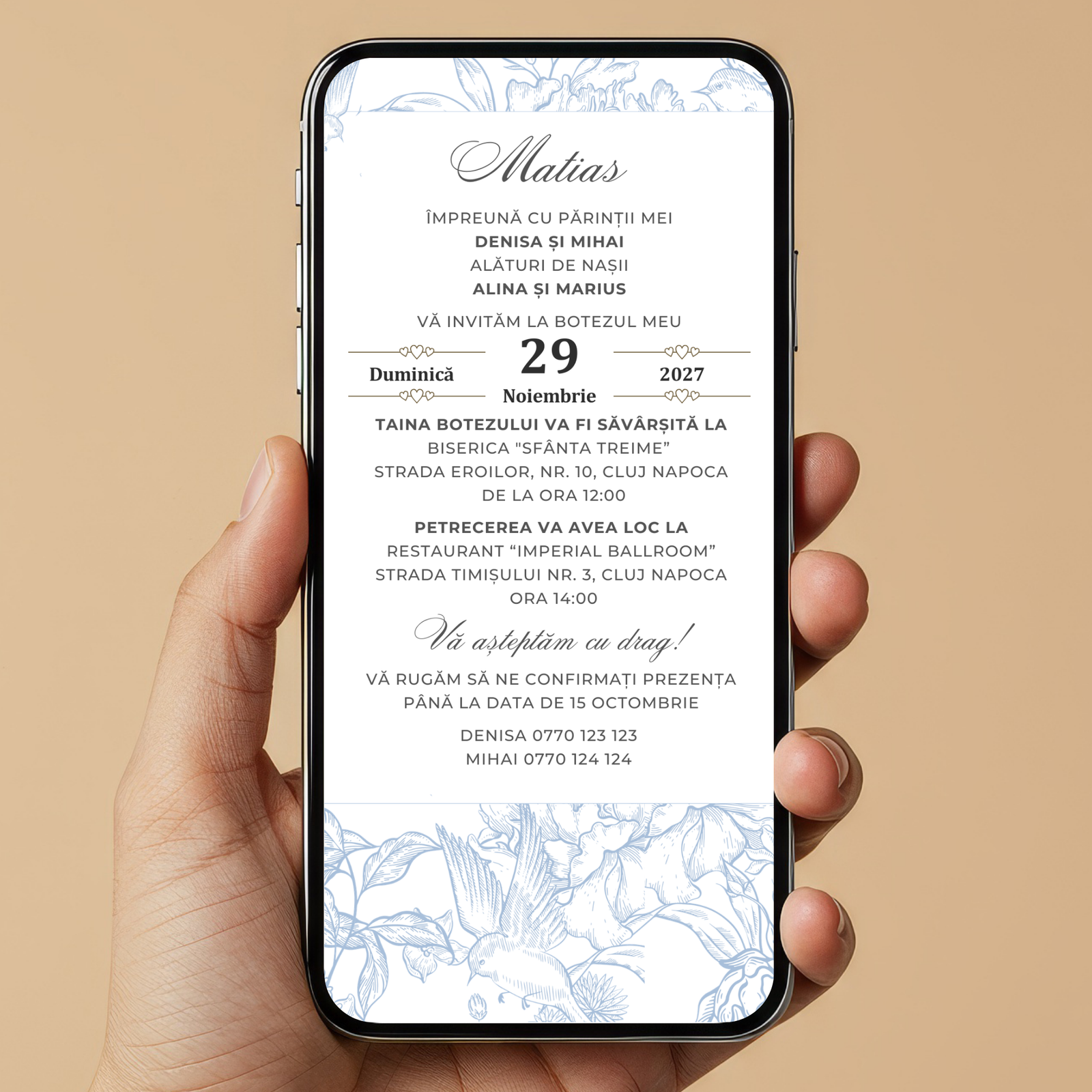 Invitatie Botez Modern Blue, Format Digital-BalloonEvents.ro