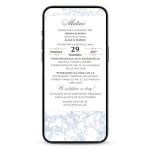 Invitatie Botez Modern Blue, Format Digital-BalloonEvents.ro